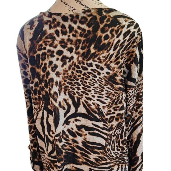 Clientele Blouse Women's Size OS Animal Print Tiger 3/4 Sleeve Zip - Picture 12 of 16